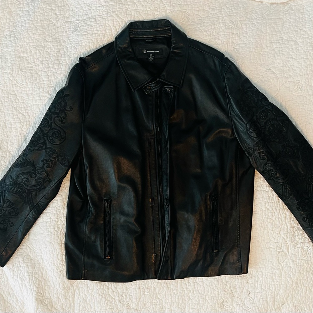 INC International Concepts Black Leather Jacket